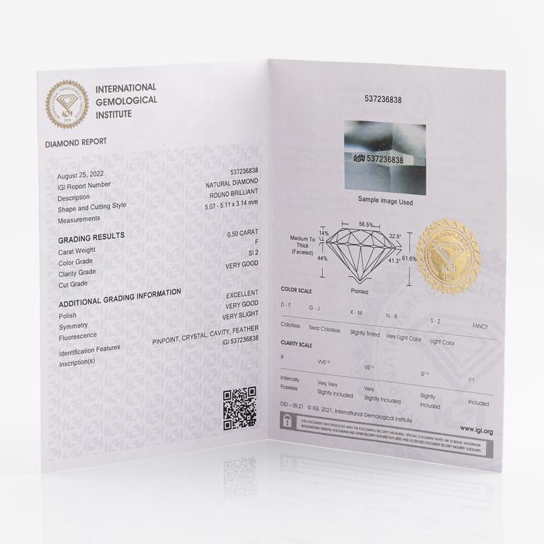 Brilliant cut diamond stud earrings, with IGI report.