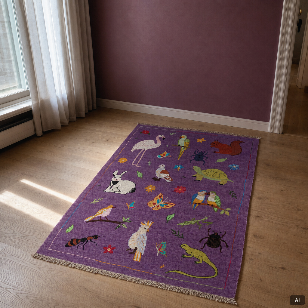 A hand-embroidered Kelim rug, c. 177 x 123 cm.