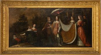 Flemish school, 16th/17th century. Pharaoh's daughter finds Moses.