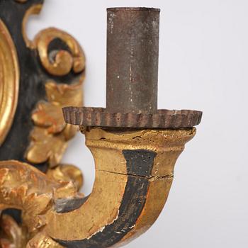 Wall sconces, a pair for one candle, Italy, 19th century, Baroque style.