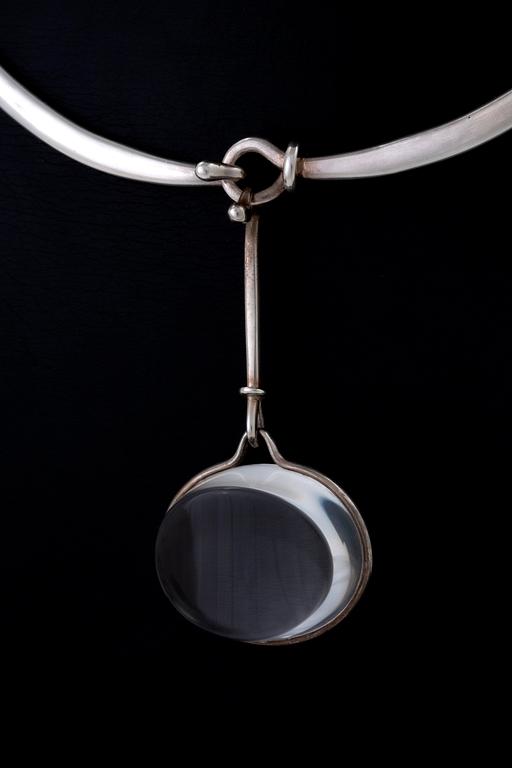 Vivianna Torun Bülow-Hübe. Necklace with pendant, sterling silver and rock crystal or glass.