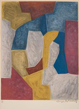 Serge Poliakoff, "Composition carmin, jaune, grise et bleu".