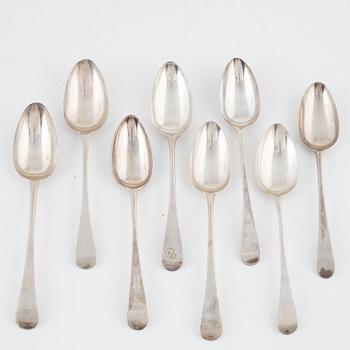 Eight Georgian silver spoons, England, including George Gray, 1792, London.
