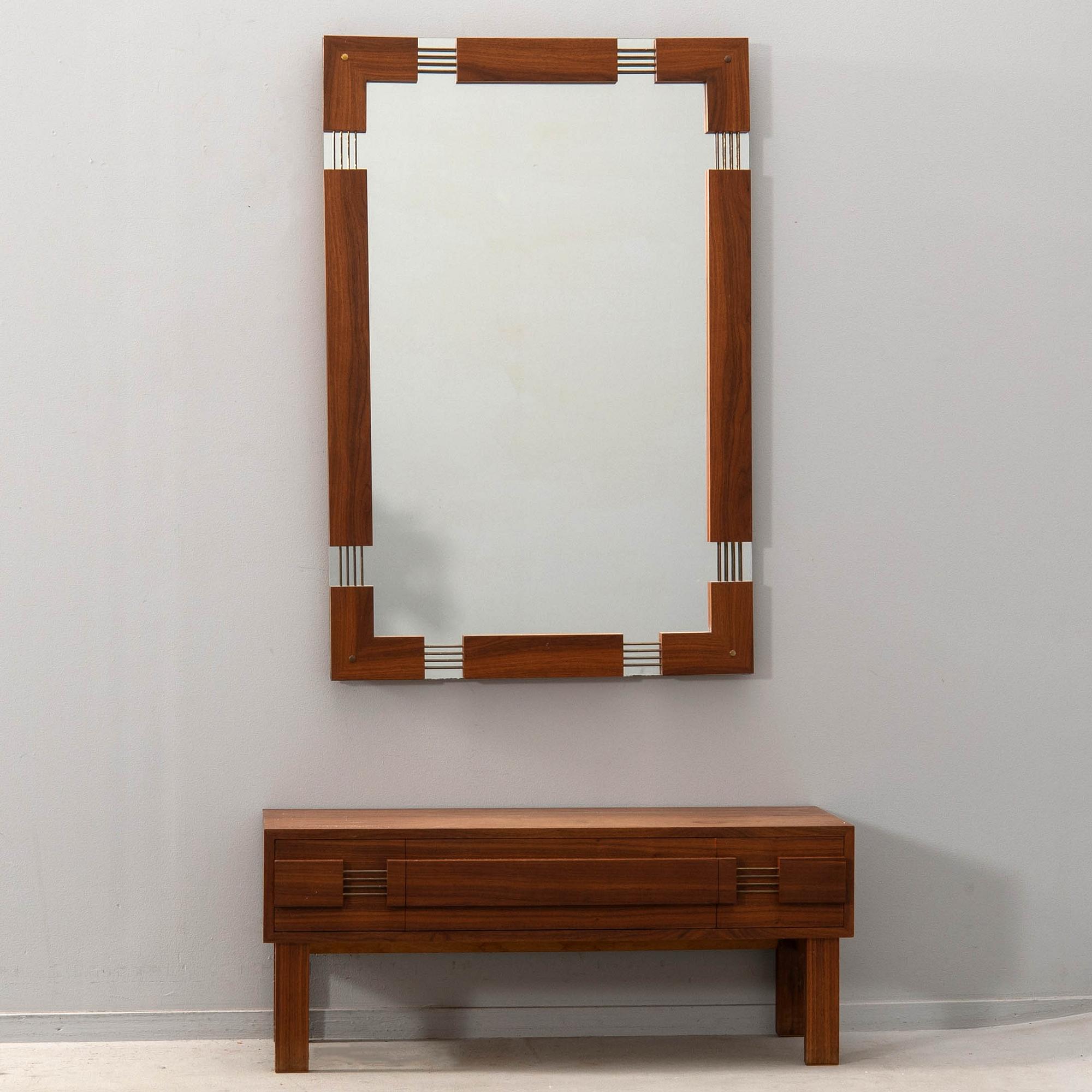 Hall furniture 2 pcs Glass & Wood Hovmantorp 1970s model 7009.