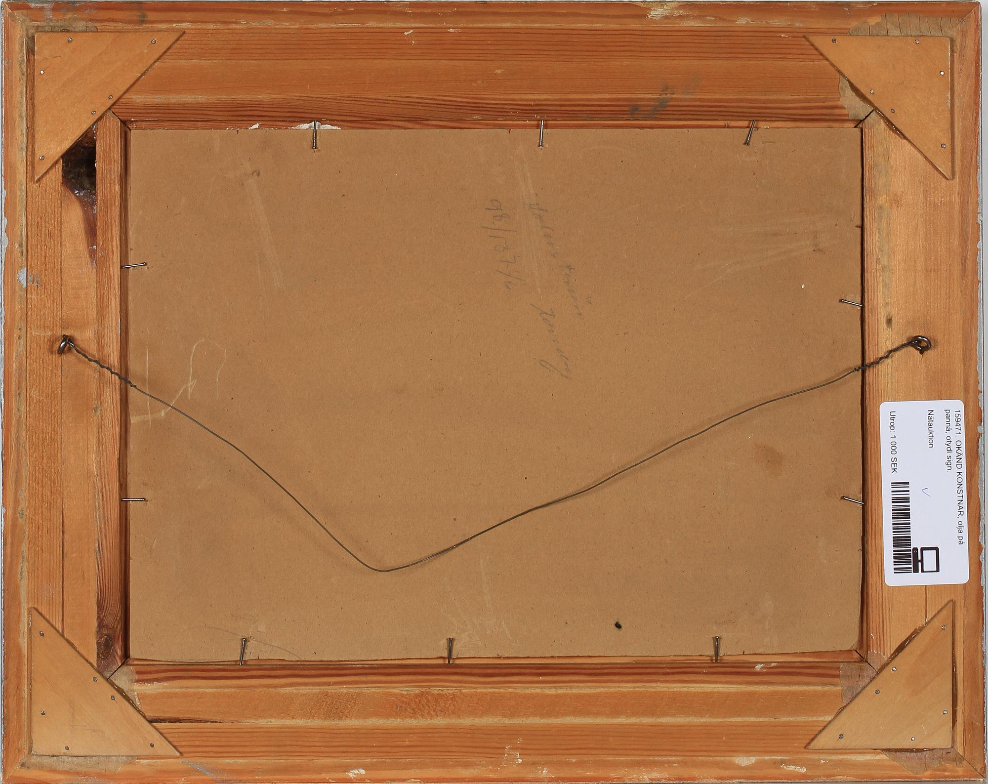 OKÄND KONSTNÄR, olja på pannå, otydl sign.