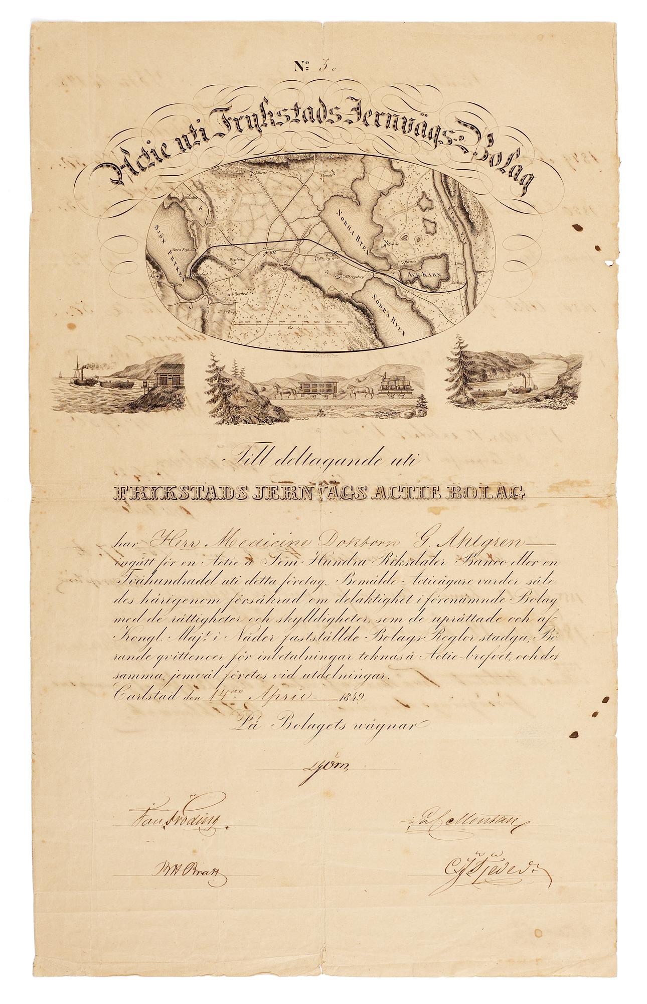 SVENSKA AKTIEBREV 1728-1899, en samling om 1198 aktiebrev samt diverse dokument rörande Göta kanal bolaget såsom regler.