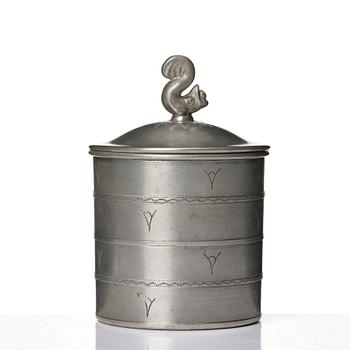 Estrid Ericson, burk med lock, tenn, Firma Svenskt Tenn, Stockholm 1925, modell A 42.