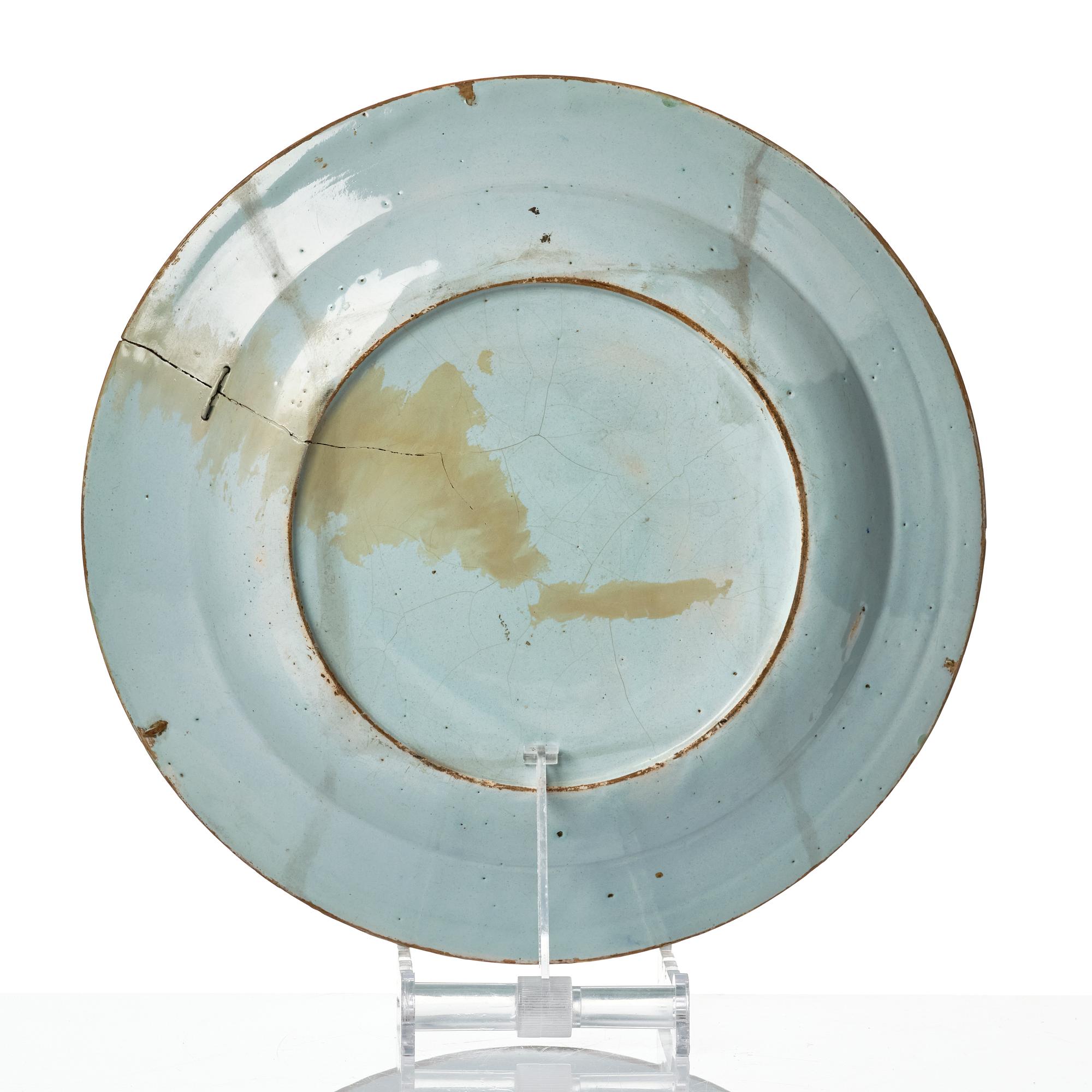 A group of three faience dishes, 18th century.