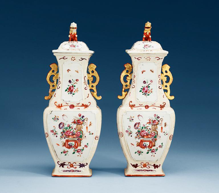 A pair of famille rose vases, Qing dynasty, Qianlong (1736-95).