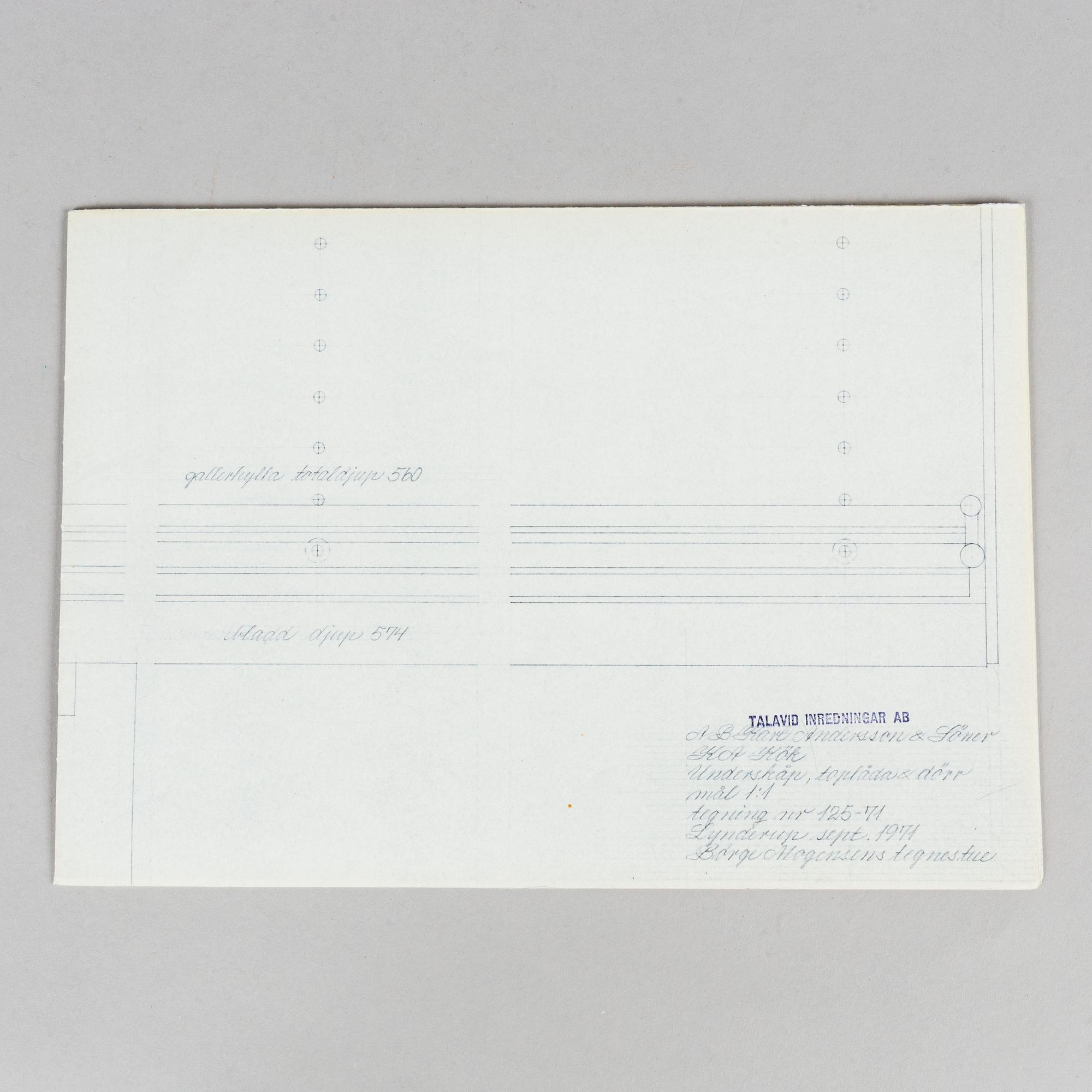 A collection of photos, drawings and correspondence related to interior designs by Børge Mogensen.