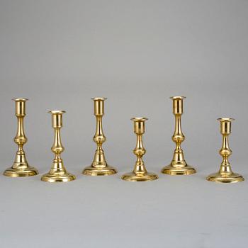 LJUSSTAKAR, 6 st, mässing, 1800-talets andra hälft.