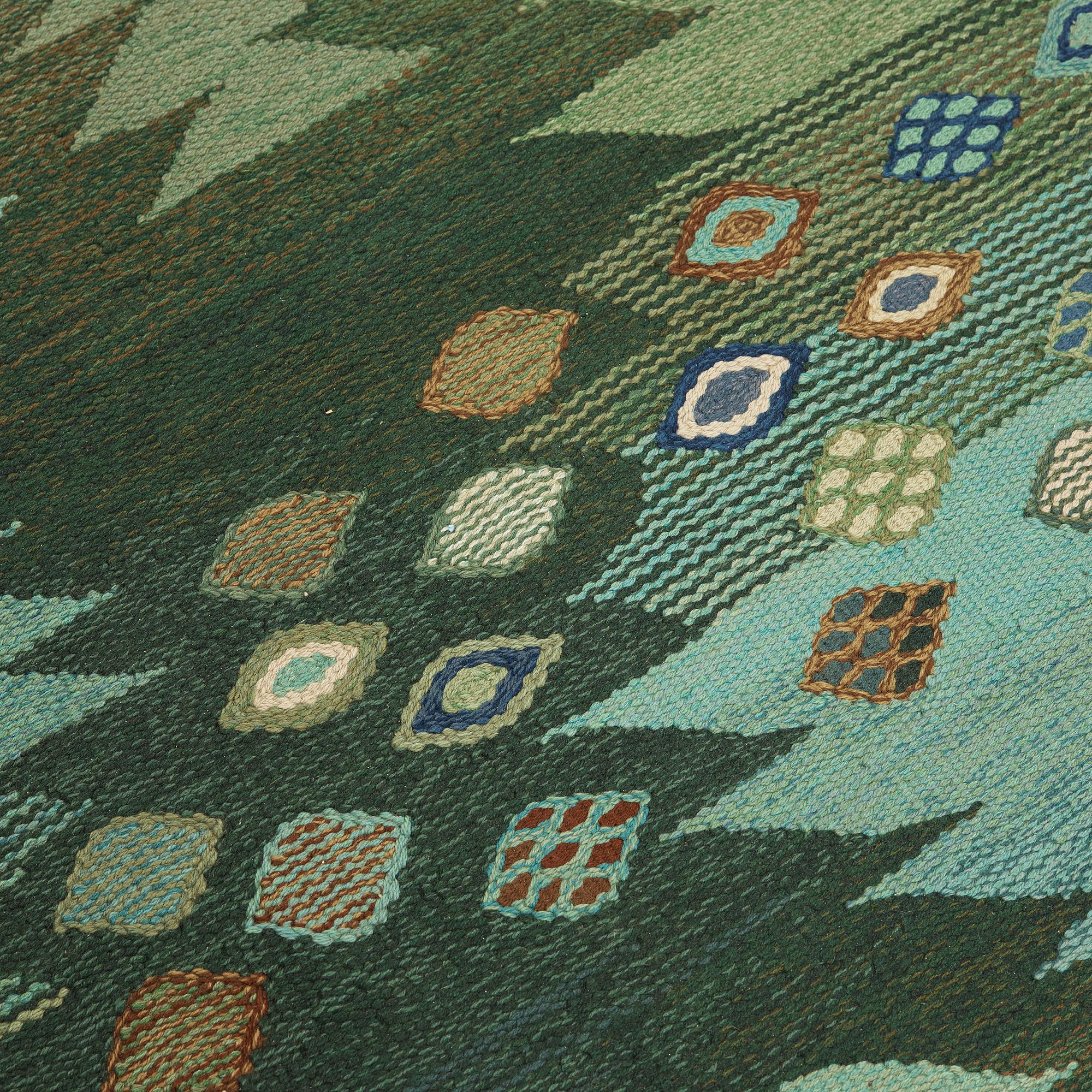 BARBRO NILSSON, A CARPET, "Tånga, grön", flat weave, 357,5 x 235,5 cm, signed AB MMF BN.
