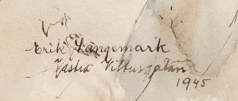Erik Langemark, akvarell signerad  och daterad 1945.