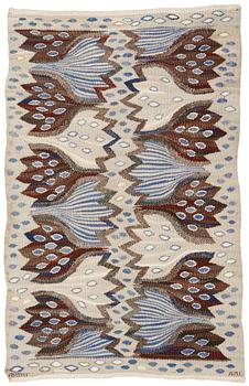 Ann-Mari Lindbom, gift Forsberg, TEXTILE. "Blå crocus". Tapestry variant. 58,3 x 94,5 cm. Signed AB MMF AML.