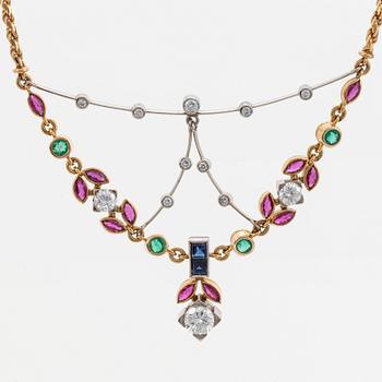 diamond, rubies, and emerald and sapphire necklace.