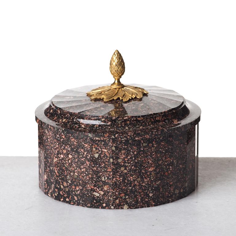 A late Gustavian early 19th century porphyry butter box.