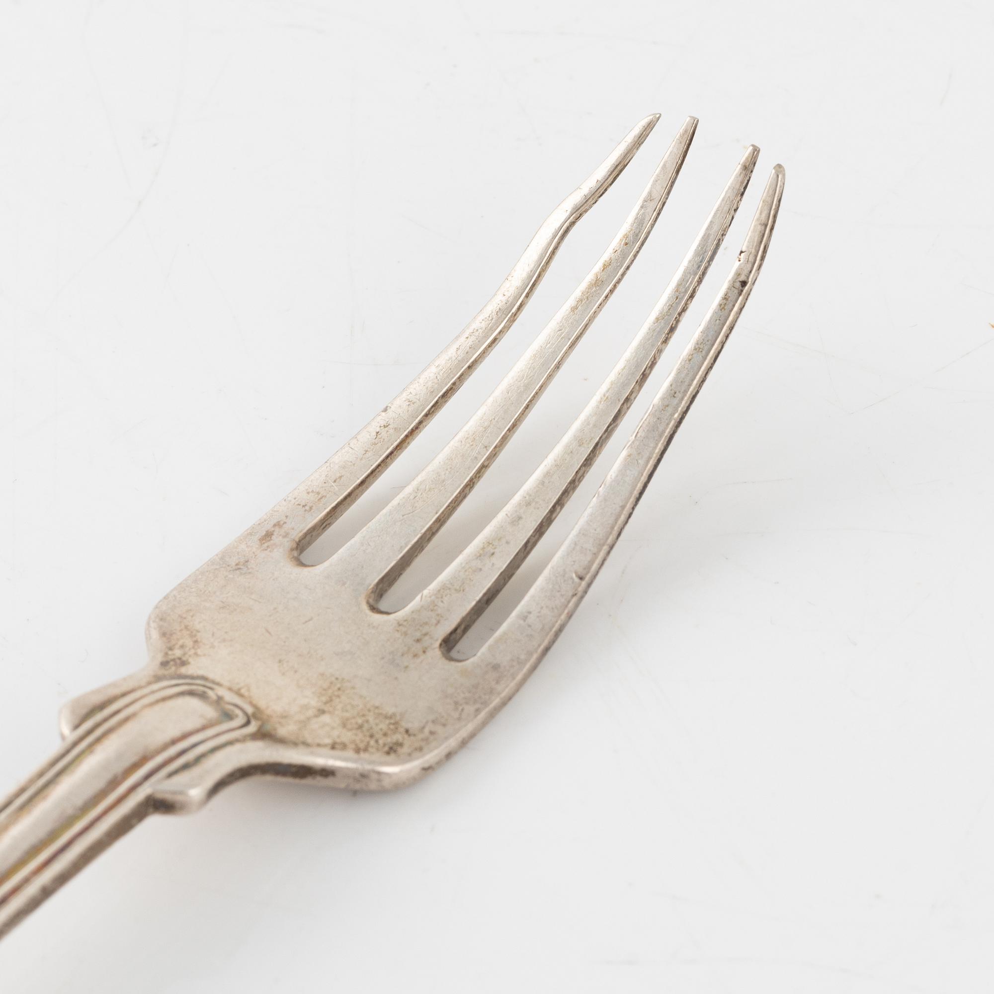 Bestick, 18 st, silver, modell gammal fransk, Sverige 1848-69, bl a JM Corth, Nyköping.