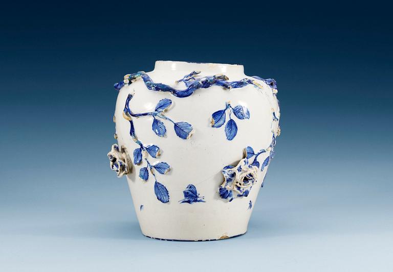 A Swedish Marieberg faience jar, dated 1765.
