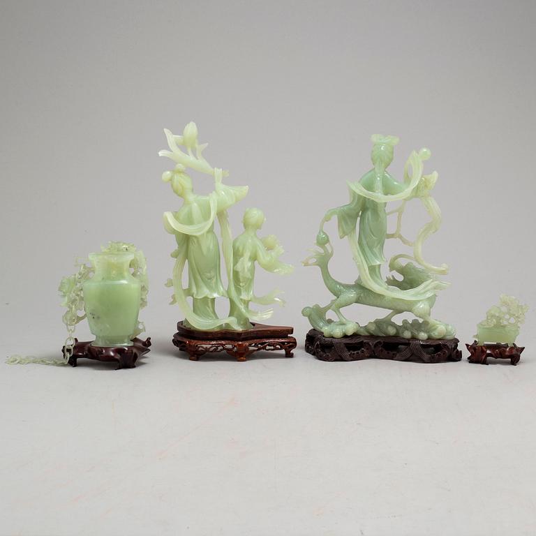 Four Chinese glass sculptures, 20th century.