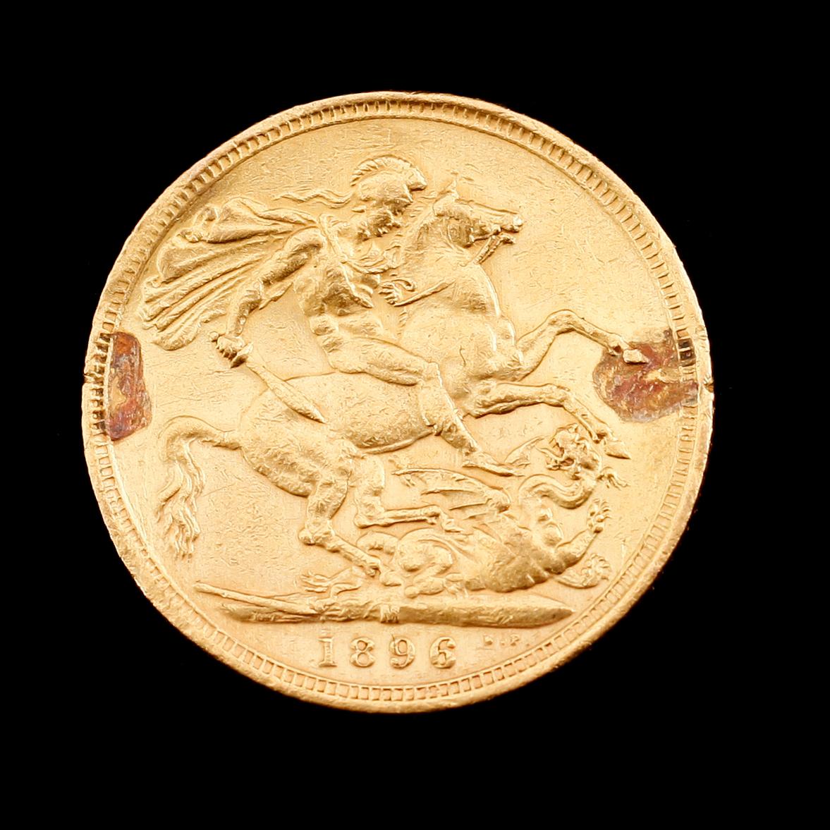 GULDMYNT, sovereign, Victoria, 1896. Vikt ca 8 gram.