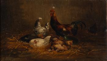 Unknown artist, 19th century. The Hen Family.