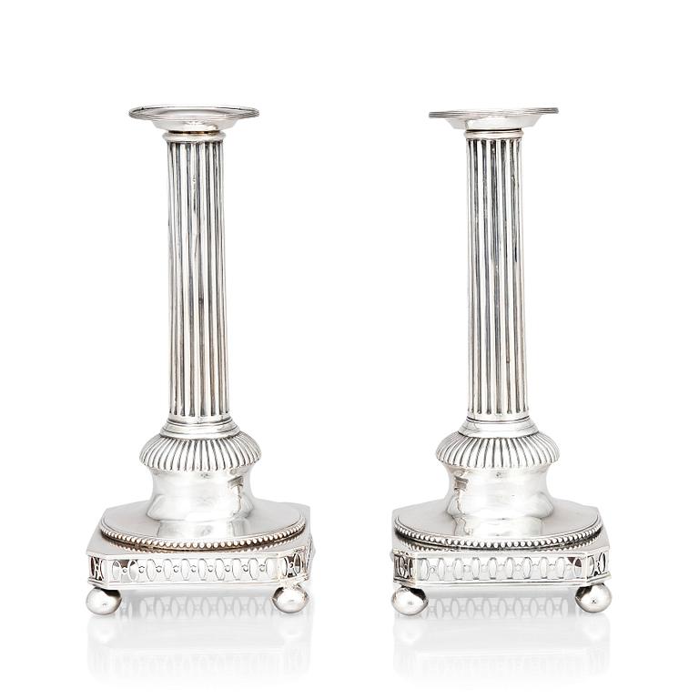 Pehr Zethelius, ljusstakar, ett par, silver, Stockholm 1795. Gustavianska.
