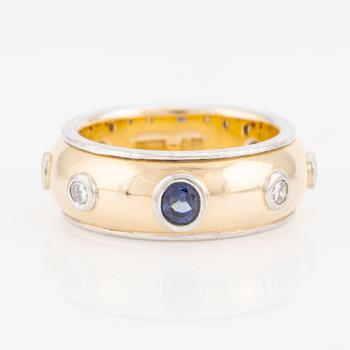 Ring in 18K gold and white gold with sapphire and brilliant-cut diamonds.