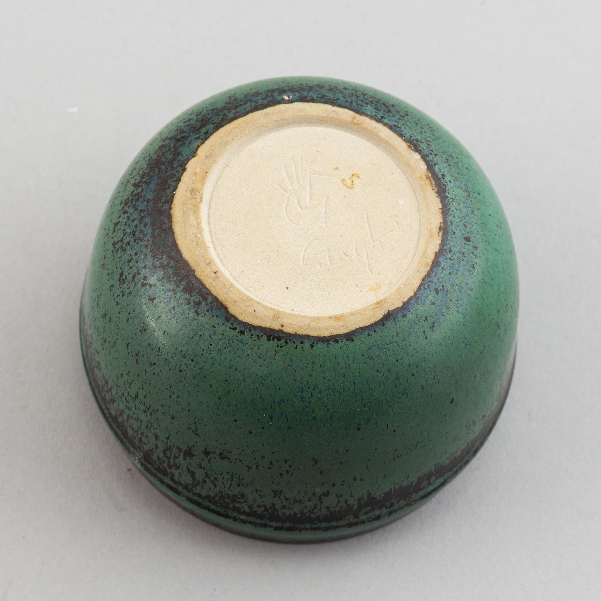 Stig Lindberg, a stoneware small bowl and a vase, Gustavsberg Studio, Sweden.