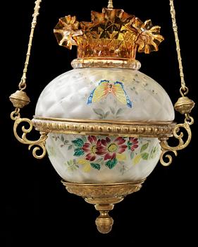 MÅNSKENSLAMPA, glas och mässing, 1800-talets slut.