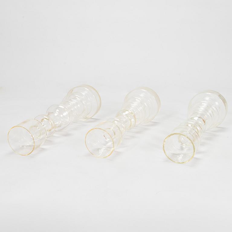 Oiva Toikka, Three 'Lighthouse' glass candle holders / vases, two signed Notsjö Nuutajärvi.