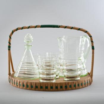 GLASSERVIS MED BRICKA, 9 delar, 1930/40-tal.