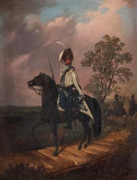 Carl Stephan Bennet, Royal Hussar on horse.