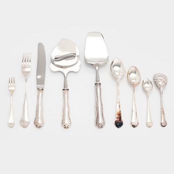 A 59-piece silver 'Chippendale' cutlery set, 20th century. Various Finnish manufacturers.