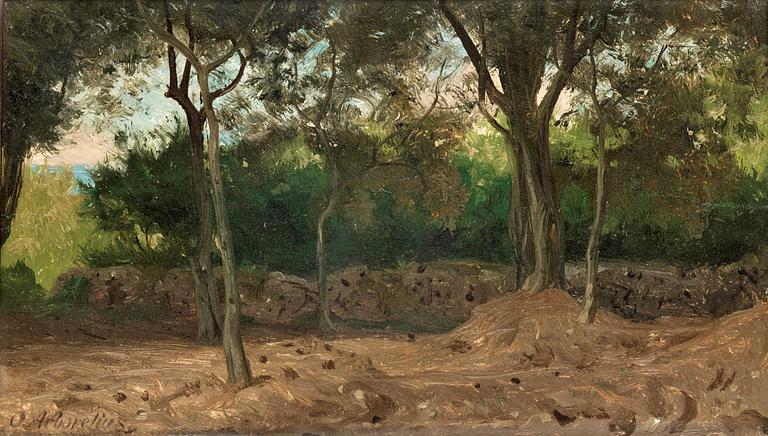 Olof Arborelius, Forest glade with wall, scene from the italian coast.