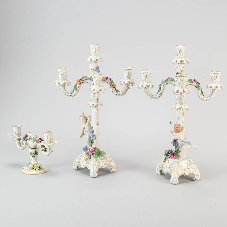 An six piece assembled porcelain garniture, Dresden, mid 20th century.