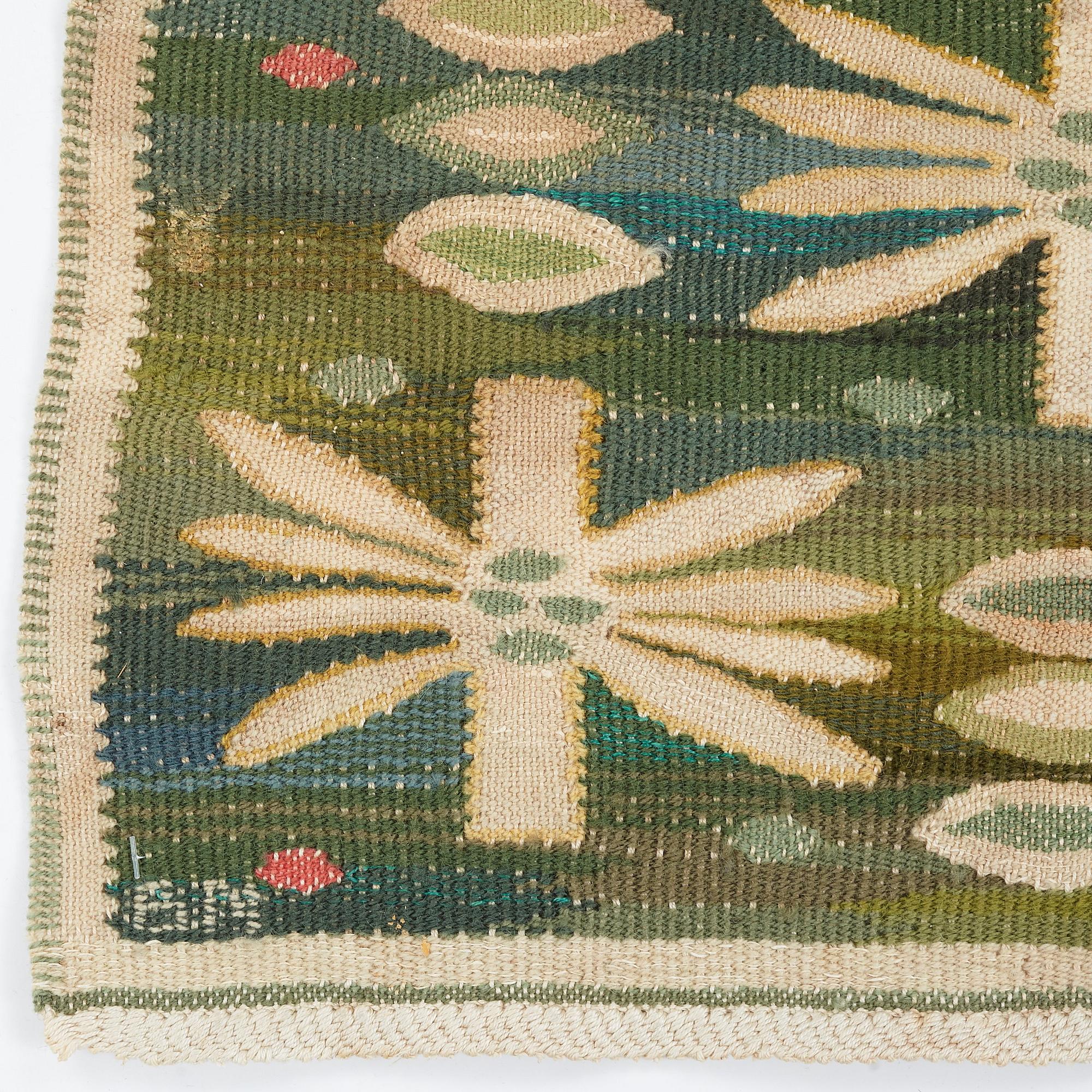 Barbro Nilsson, vävnad, "Näckrosorna", gobelängteknik, ca 41-42 x 45-47,5 cm, signerad BN.