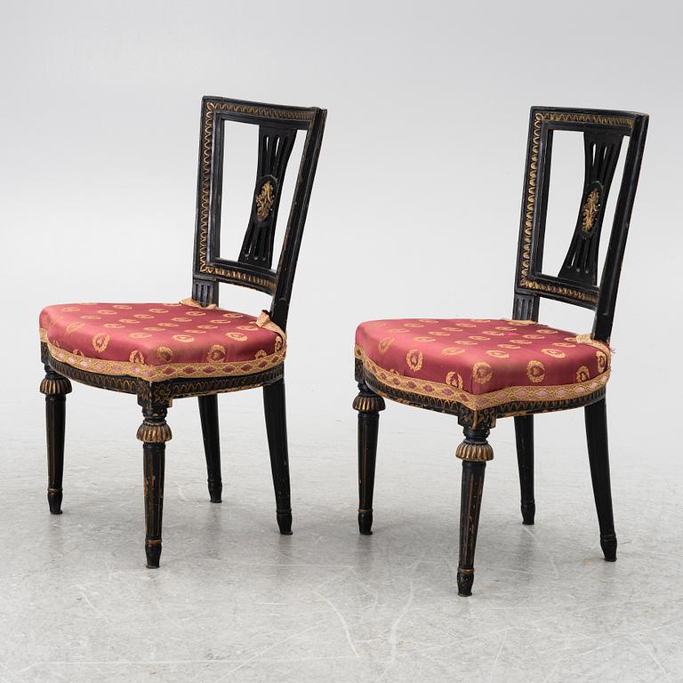 A pair of late Gustavian chairs from Lindome, late 18th century.