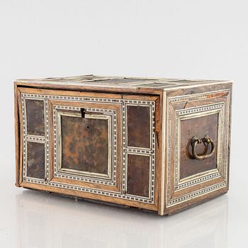 A Spanish colonial bone and tortoise inlayed writing-box, circa 1700.