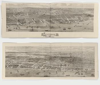 KARTOR, tryck, 2 st, London samt Liverpool, 1800-tal.