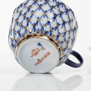 A 15-piece coffee and tea service, 'Cobalt Net', Lomonosov, Soviet Union.