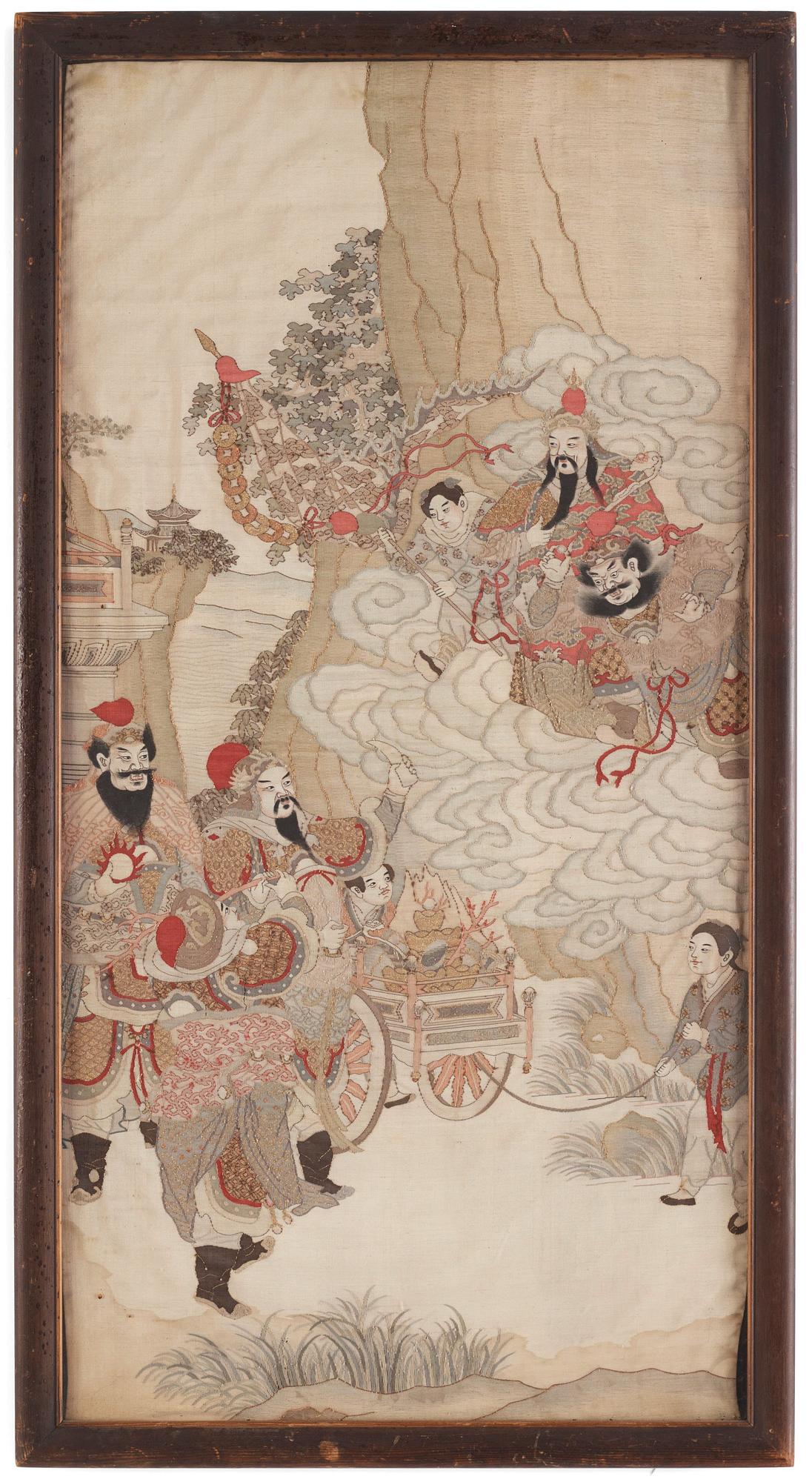 A kesi silk 'Immortals' panel, Qing dynasty, 19th 
century.