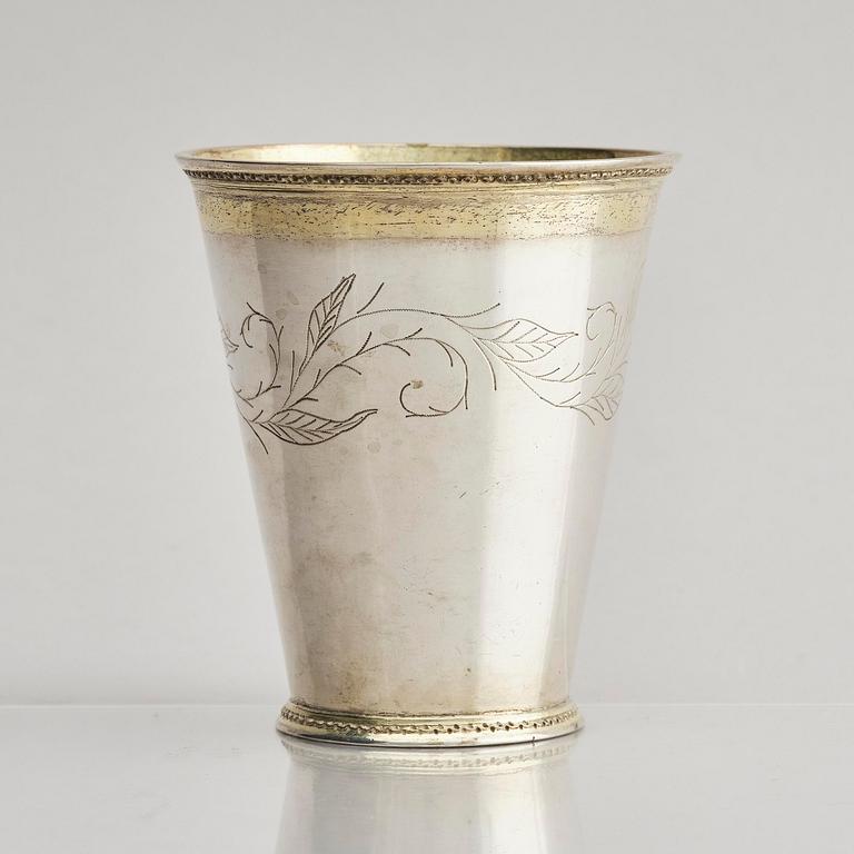 A Swedish early 18th century parcel-gilt beaker, marks of Herman Hermansson, Göteborg 1706.