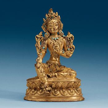 1488. TARA, förgylld brons. Qing dynastin, 1700-tal.