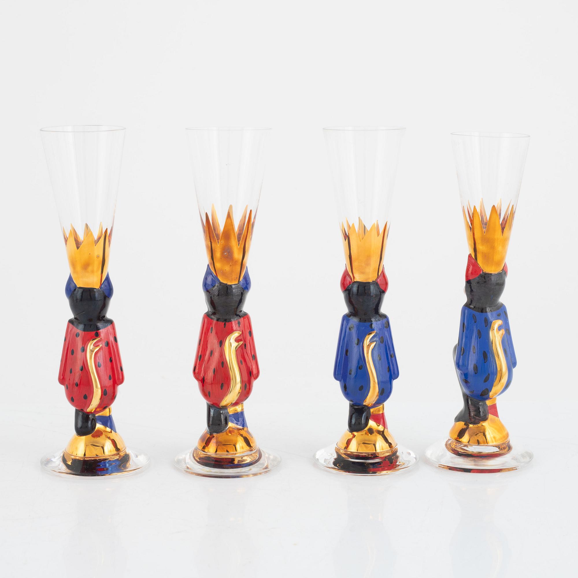 Gunnar Cyrén, carafe and 13 schnapps glasses from the Nobel Service, Orrefors, late 20th century.