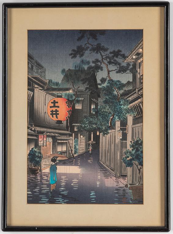 TSUCHIYA KOITSU (1870-1949), efter, färgträsnitt. Japan, "Kagurazaka", 1900-tal.
