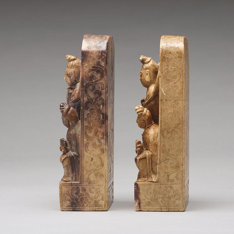 A pair of soapstone book stands, Qing dynasty (1664-1912).