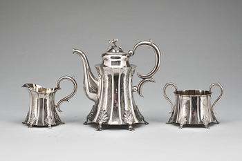 KAFFESERVIS, 3 delar, silver, Edvard Fröberg, Skänninge, 1856, vikt ca 900g.