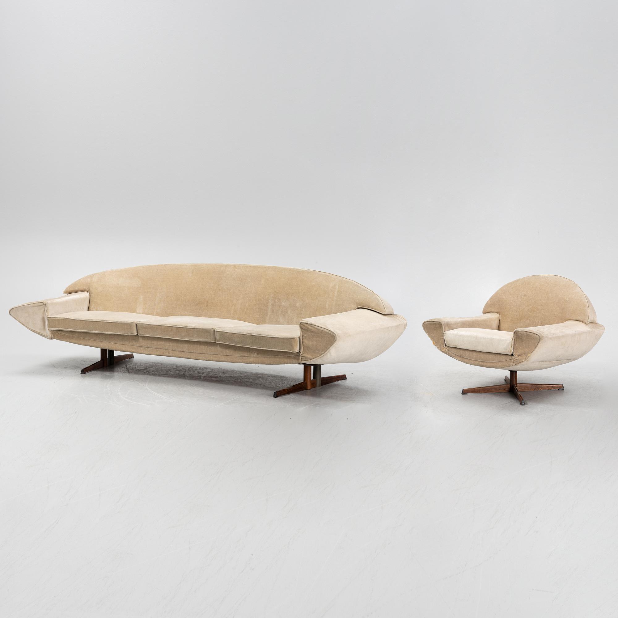 Johannes Andersen, a 'Capri' sofa and easy chair, Trensum, 1960's.