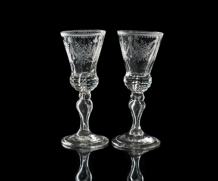 A set of six German wine glasses, second half of 18th Century.