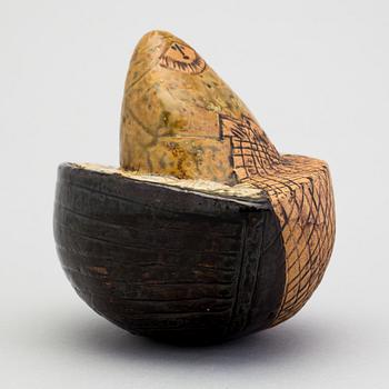 A stoneware sculpture "Fiskare" by Lisa Larson, Gustavsberg.